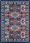 Load image into Gallery viewer, Decorative rug with intricate patterns and colors on a blue background