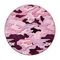 Load image into Gallery viewer, Round version of Ambush Zone in Pink, a distressed camo rug in blush, magenta, and violet tones—perfect for bold gamer rooms