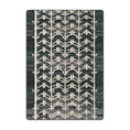Load image into Gallery viewer, 5x8 area rug featuring a dark green digital grid pattern with repeating pixel-inspired shapes in cream and gray, inspired by retro arcade aesthetics