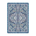 Load image into Gallery viewer, 5x8 area rug featuring a symmetrical botanical design with sky blue, green, and cream floral elements in an intricate, nature-inspired pattern