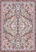 Load image into Gallery viewer, Decorative rug with intricate floral and geometric pattern on a pink background inspired by a rosy fae circle perfect for a the girliest part of you, booktok, she-shed, makers room, druid spaces