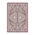 Load image into Gallery viewer, 5x8 area rug with a symmetrical floral design in soft rose, cream, and green tones, inspired by nature and druidic magic