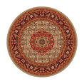 Load image into Gallery viewer, 8x8 round Flamekeeper’s Medallion rug with symmetrical medallion pattern in ember, gold, and deep crimson hues