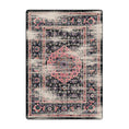 Load image into Gallery viewer,  5x8 area rug featuring a soft pink medallion on a black, distressed field with floral scrollwork—The Floromancer’s Medallion evokes magic and bloom