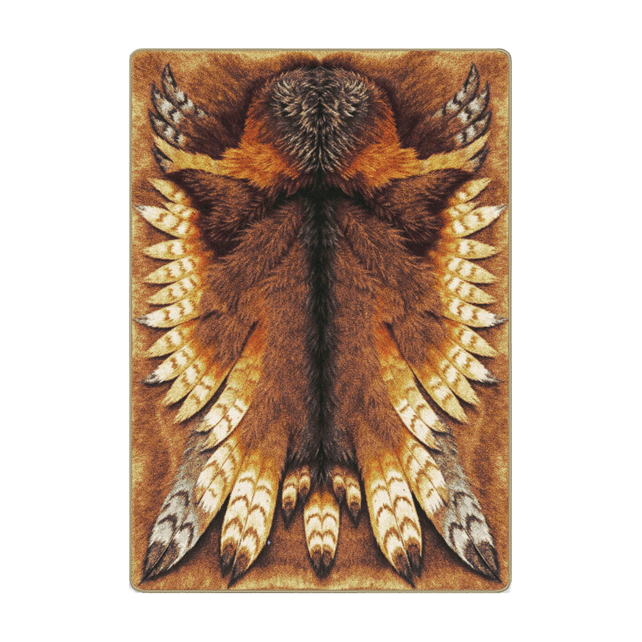 The Forest Owlbear Rug in 5x8 size with detailed feather and fur design in warm woodland tones