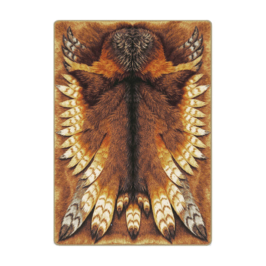 The Forest Owlbear Rug in 5x8 size with detailed feather and fur design in warm woodland tones