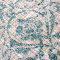 Load image into Gallery viewer, Detailed close-up of Frostlace Veil rug pattern with icy blue floral designs and soft texture