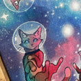 Load image into Gallery viewer, Detail of a rainbow space cat on the Galacticat Rug—adds whimsy to gaming spaces, bedrooms, or nerdy home setups