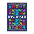 Load image into Gallery viewer, Game On Rug in 5x8 featuring colorful pixel monsters and retro arcade symbols on a deep blue background