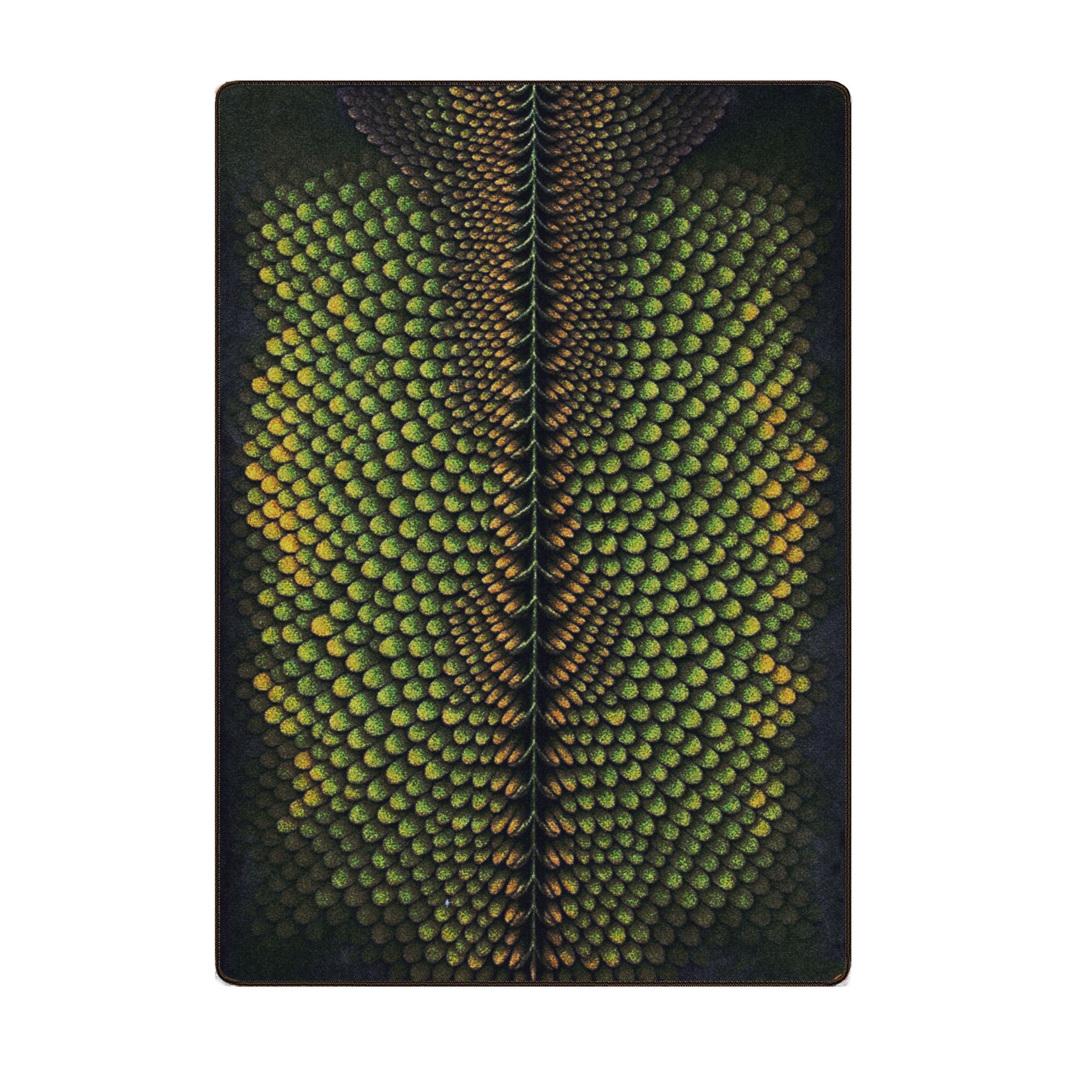 Green Dragon Hide Rug in 5x8 featuring scaled green and gold pattern inspired by fantasy dragon skin