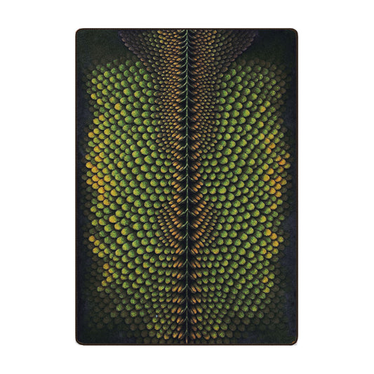 Green Dragon Hide Rug in 5x8 featuring scaled green and gold pattern inspired by fantasy dragon skin