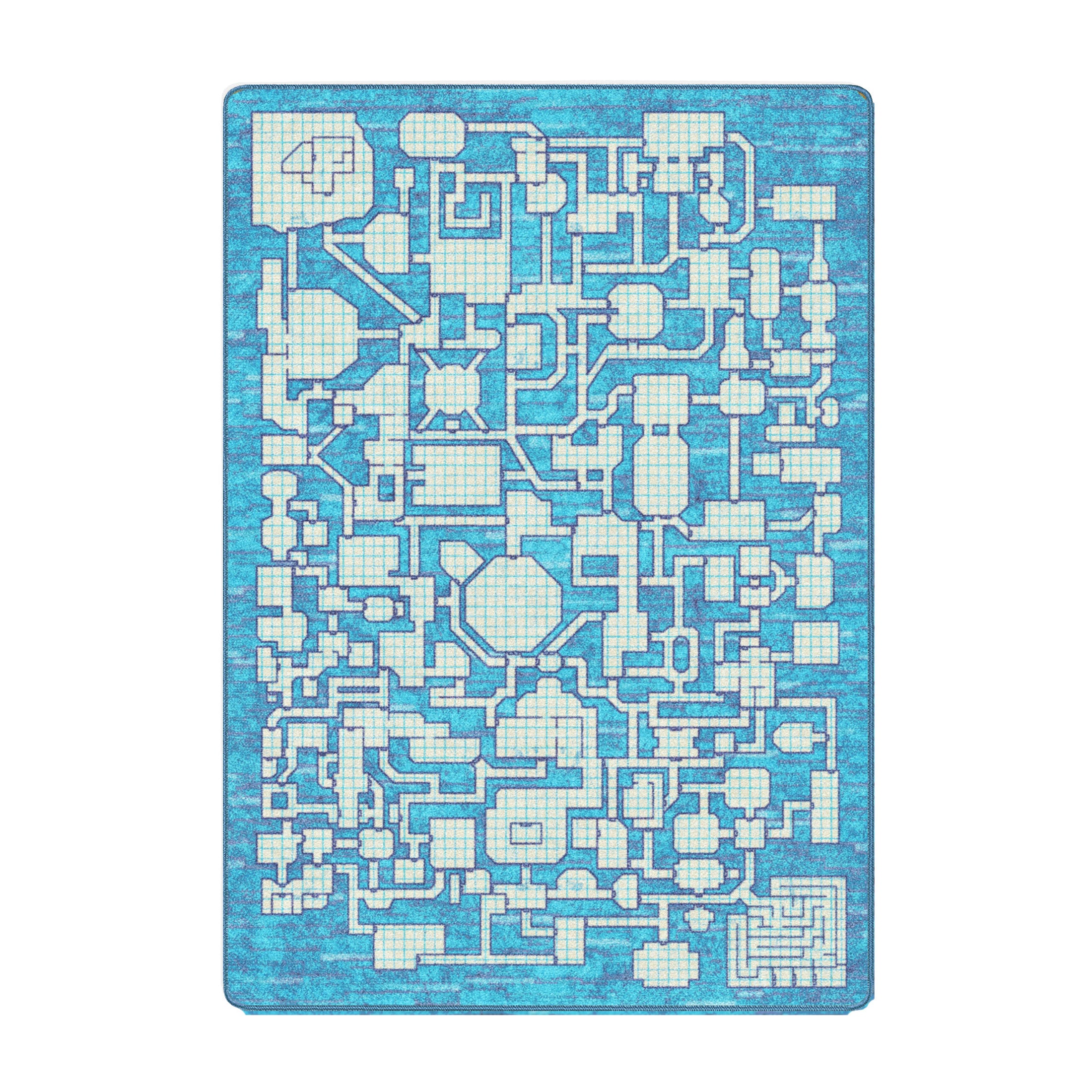 Blue dungeon master map rug with grid pattern, perfect for game rooms and tabletop RPG sessions