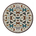 Load image into Gallery viewer, Round butterfly rug with symmetrical vintage-style insect illustrations—perfect for reading nooks, TTRPG tables, or naturalist-inspired game rooms.