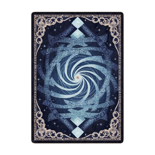 Maw of the Void game room rug in 5x8 featuring spiral vortex of arcane symbols and celestial design