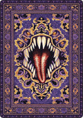 Load image into Gallery viewer, Decorative rug with a central design of a creature's face on a purple background