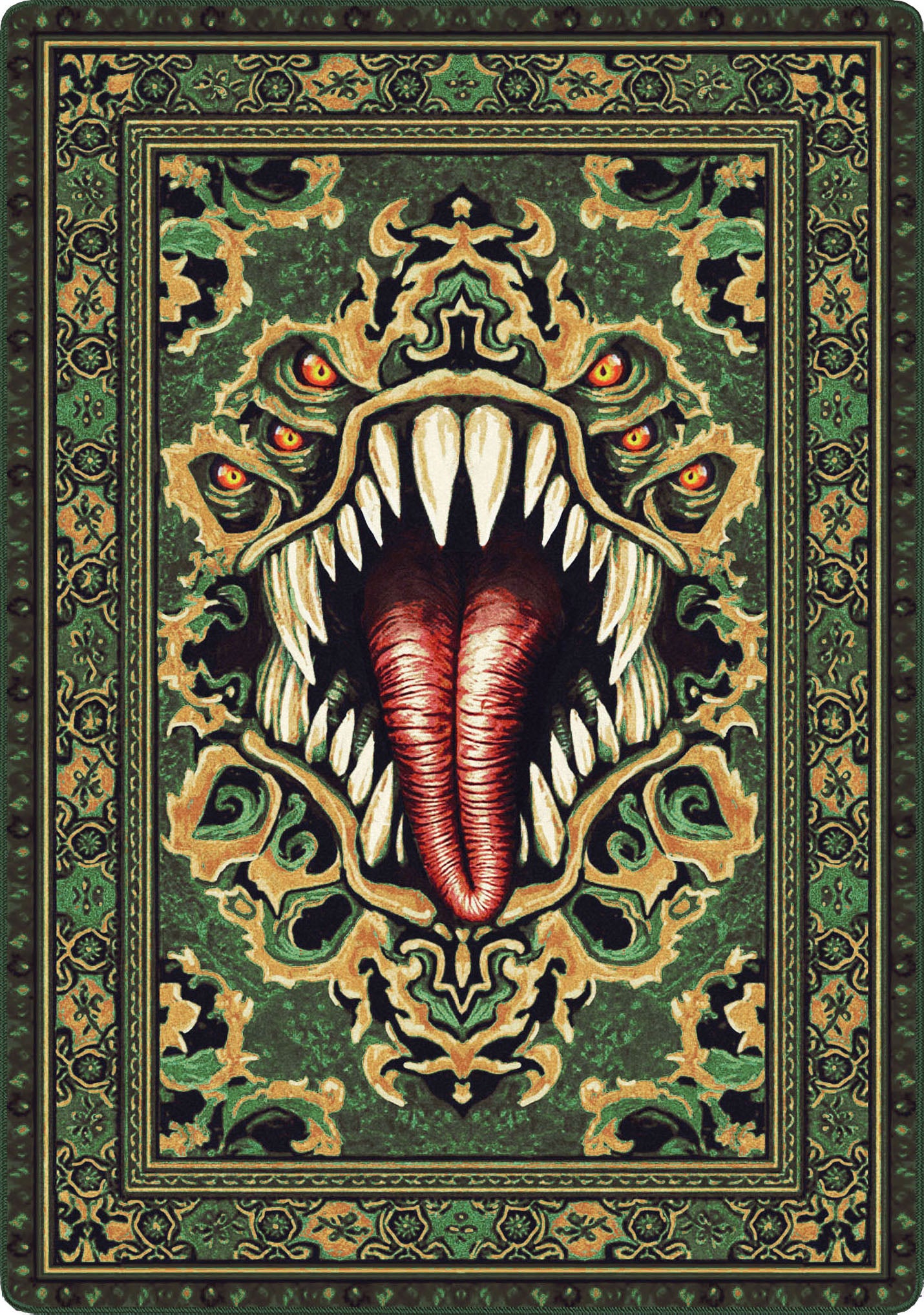 The Mimic Rug in Fungal Maw – Green Monster Rug for Game Rooms