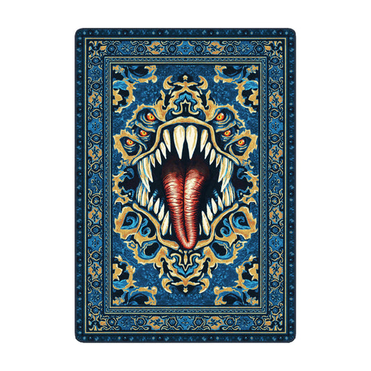 Medium Blue mimic-themed area rug for game rooms with sea adventure, pirate or aquatic-dungeon-inspired design and fantasy flair