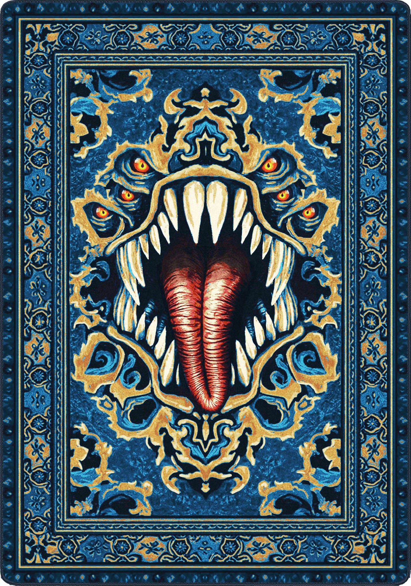 medium blue mimic rug for convention booths, game rooms and ttrpg spaces