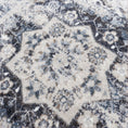 Load image into Gallery viewer, Close-up of The Mistrender’s Medallion rug texture, showing fine EnduraStran nylon yarn in misty neutrals and vintage patterning