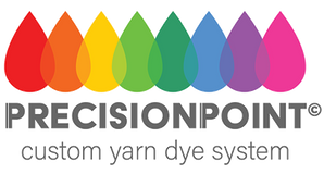 PrecisionPoint logo showcasing the custom yarn dye system used for vibrant, colorfast area rug designs.