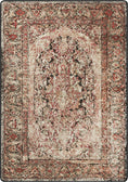 Load image into Gallery viewer, Decorative rug with intricate patterns in red, beige, and brown on a dark background