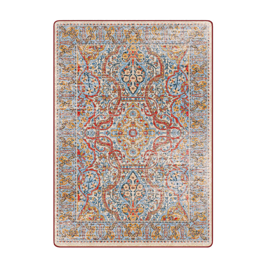 x8 Redreach Rug featuring a bold red medallion design with golden ochre, parchment, and deep blue accents