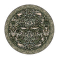 Load image into Gallery viewer, 8x8 round version of The Secret Garden rug featuring a circular layout of mirrored birds and curling vines