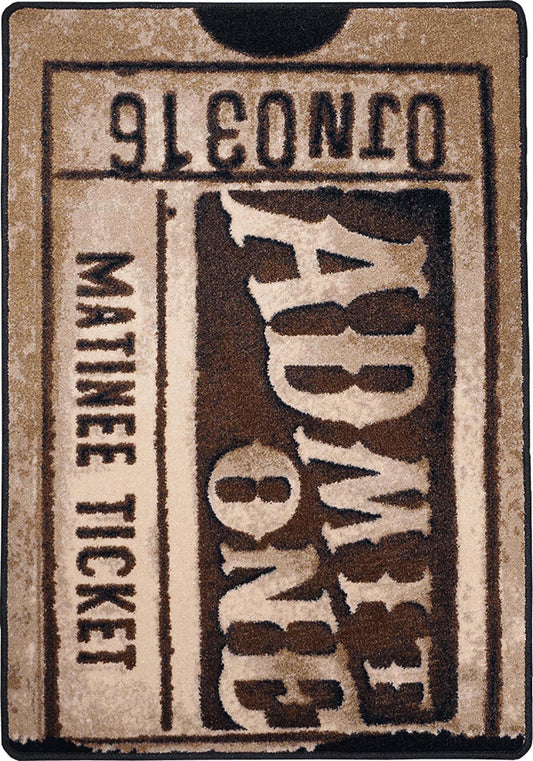 Decorative rug with vintage-style 'Gleone' matinee ticket design.