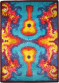 Load image into Gallery viewer, a tie dye looking rug with hippie groovy guitars