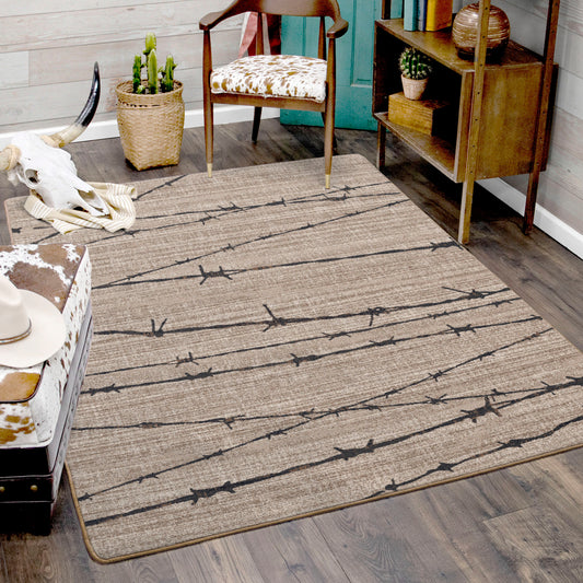 Modern game room with The Divide rug beneath a sleek table in a concrete-floored space. Rug anchors the room with industrial calm and narrative tension.