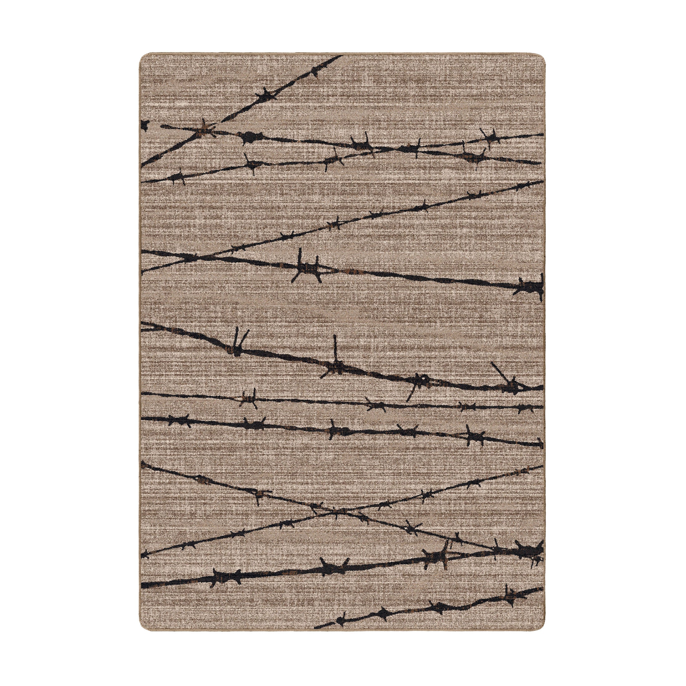 Rectangular game room rug with barbed wire design over a neutral concrete-toned background. Ideal for modern, industrial, or post-apocalyptic spaces.