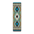 Load image into Gallery viewer, 2x8 runner version of the Trail of Glass rug with a repeating tribal diamond pattern in desert-inspired turquoise, gold, and rust