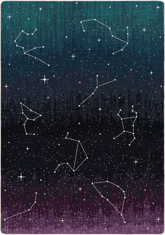 Rug with star constellations design on a dark background