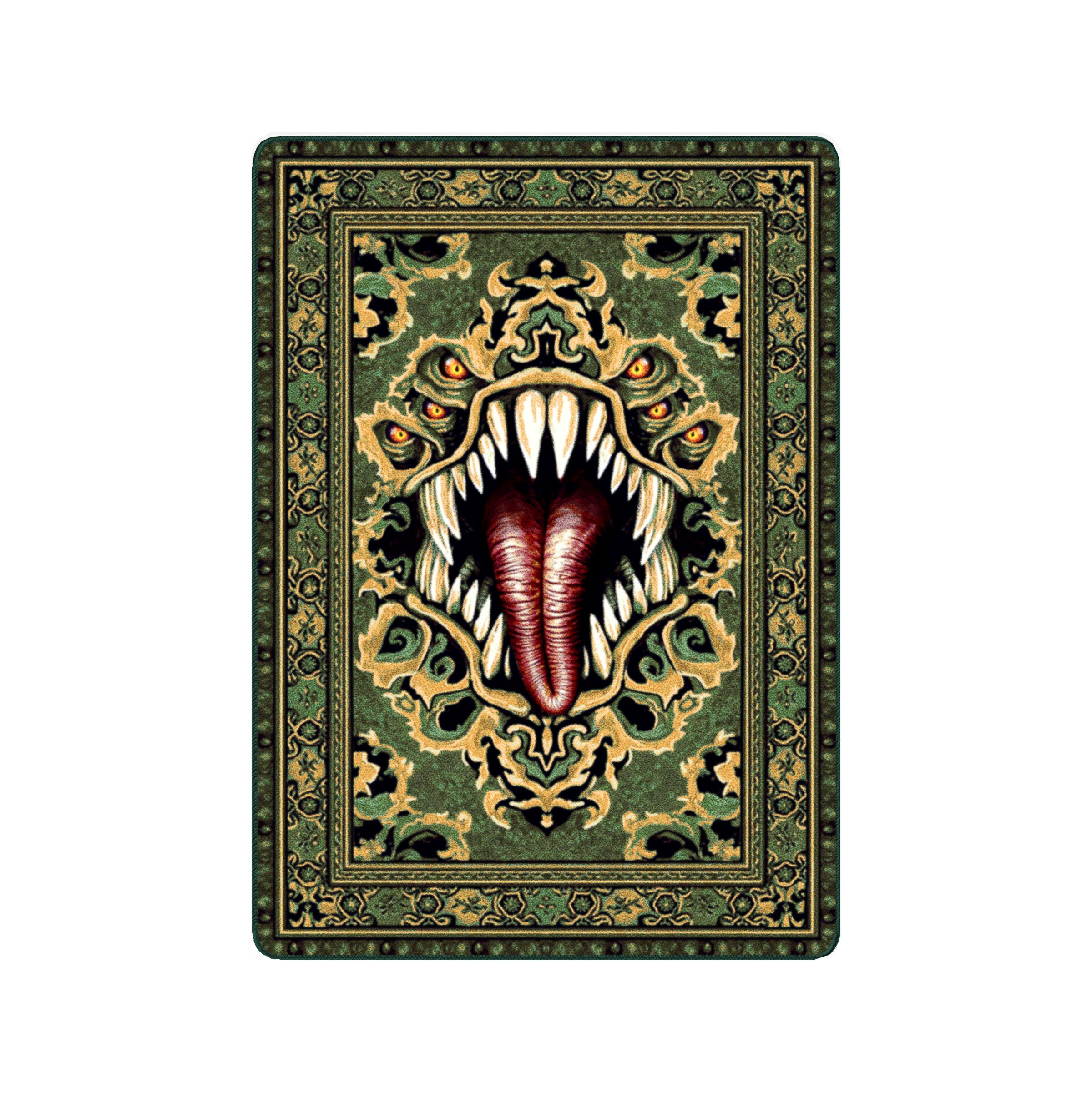 The Mimic Rug in Fungal Maw – Green Monster Rug for Game Rooms