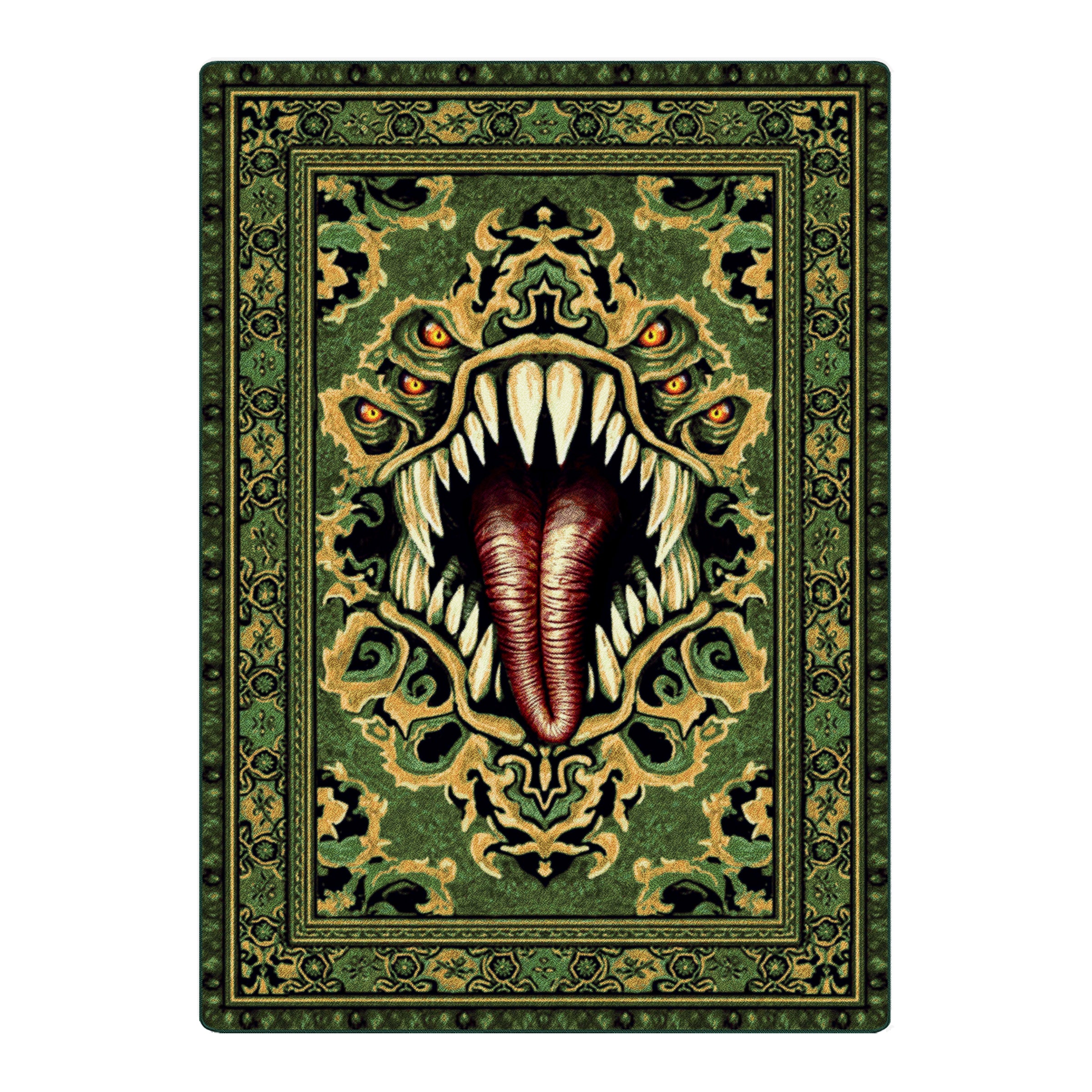 The Mimic Rug in Fungal Maw – Green Monster Rug for Game Rooms