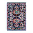 Load image into Gallery viewer, The Alchemist Rug in 5x8 size featuring arcane symbols and bold colors of sapphire, ember red, and turquoise

