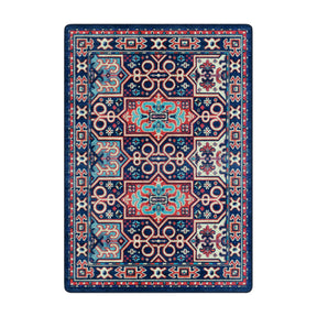 The Alchemist Rug in 5x8 size featuring arcane symbols and bold colors of sapphire, ember red, and turquoise