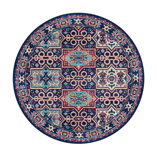Round 8x8 version of The Alchemist Rug with radial symmetry and mystical pattern flow
