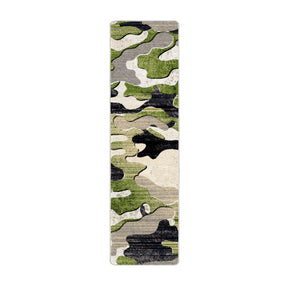 Ambush Zone in Green camo runner rug with distressed green and tan pattern—perfect for hallways, dorm setups, or under-desk coverage