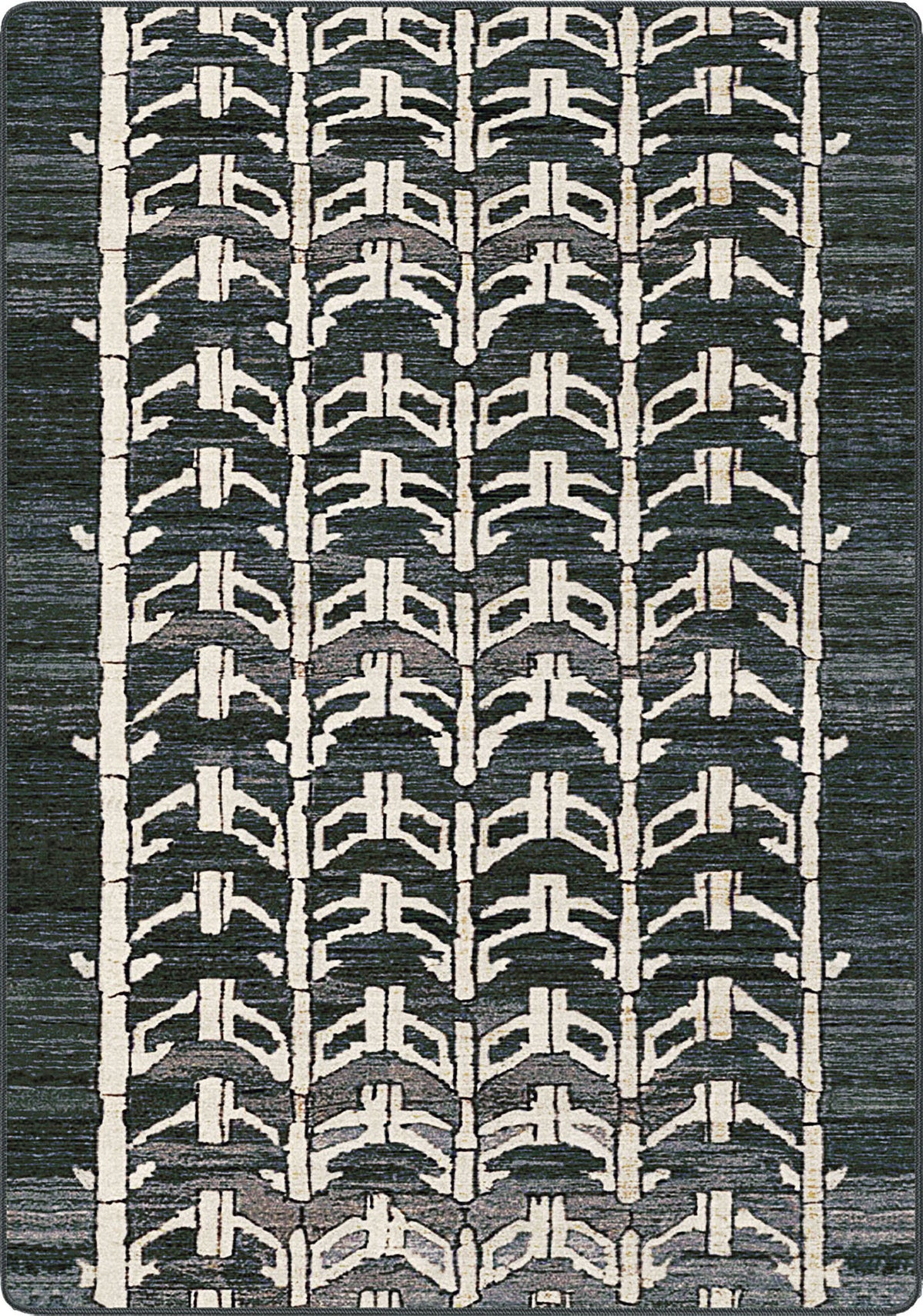 Rug with geometric pattern on a textured surface like a rangers arrow tip tirbal and primal and neutral and perfect for any space