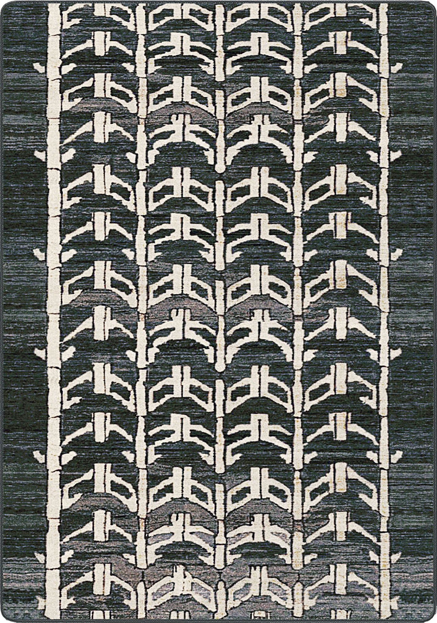 Rug with geometric pattern on a textured surface like a rangers arrow tip tirbal and primal and neutral and perfect for any space
