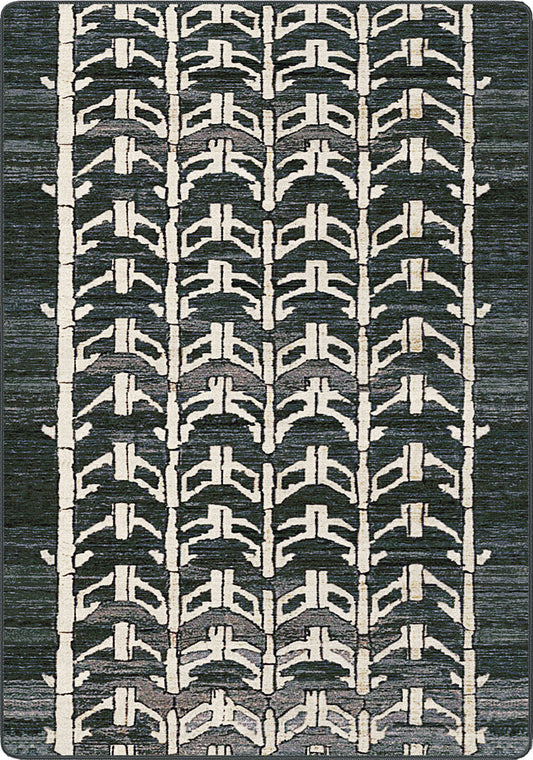 Rug with geometric pattern on a textured surface like a rangers arrow tip tirbal and primal and neutral and perfect for any space