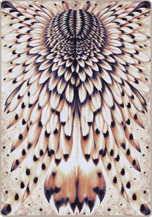Close-up of a feathered arctic owlbear with intricate patterns on a beige background perfect for game rooms ttrpg campaign spaces dms with flair, booktok, booknook, fantasy reading space, enchanted, monster manual dnd creature