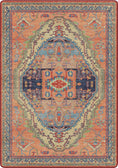 Load image into Gallery viewer, bazaar rug for reading nooks, fantasy spaces and anywhere where extra stain resistance might be needed. shades of pink and blue in a unique, tribal fantasy gaming room design
