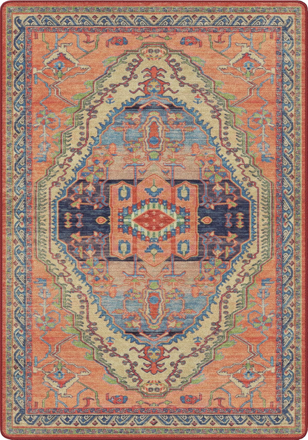 bazaar rug for reading nooks, fantasy spaces and anywhere where extra stain resistance might be needed. shades of pink and blue in a unique, tribal fantasy gaming room design
