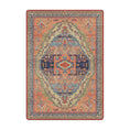 Load image into Gallery viewer, 5x8 Bazaar Rug for game room featuring a vintage Persian design with a central medallion in terracotta, sky blue, and navy with a faded, antique finish


