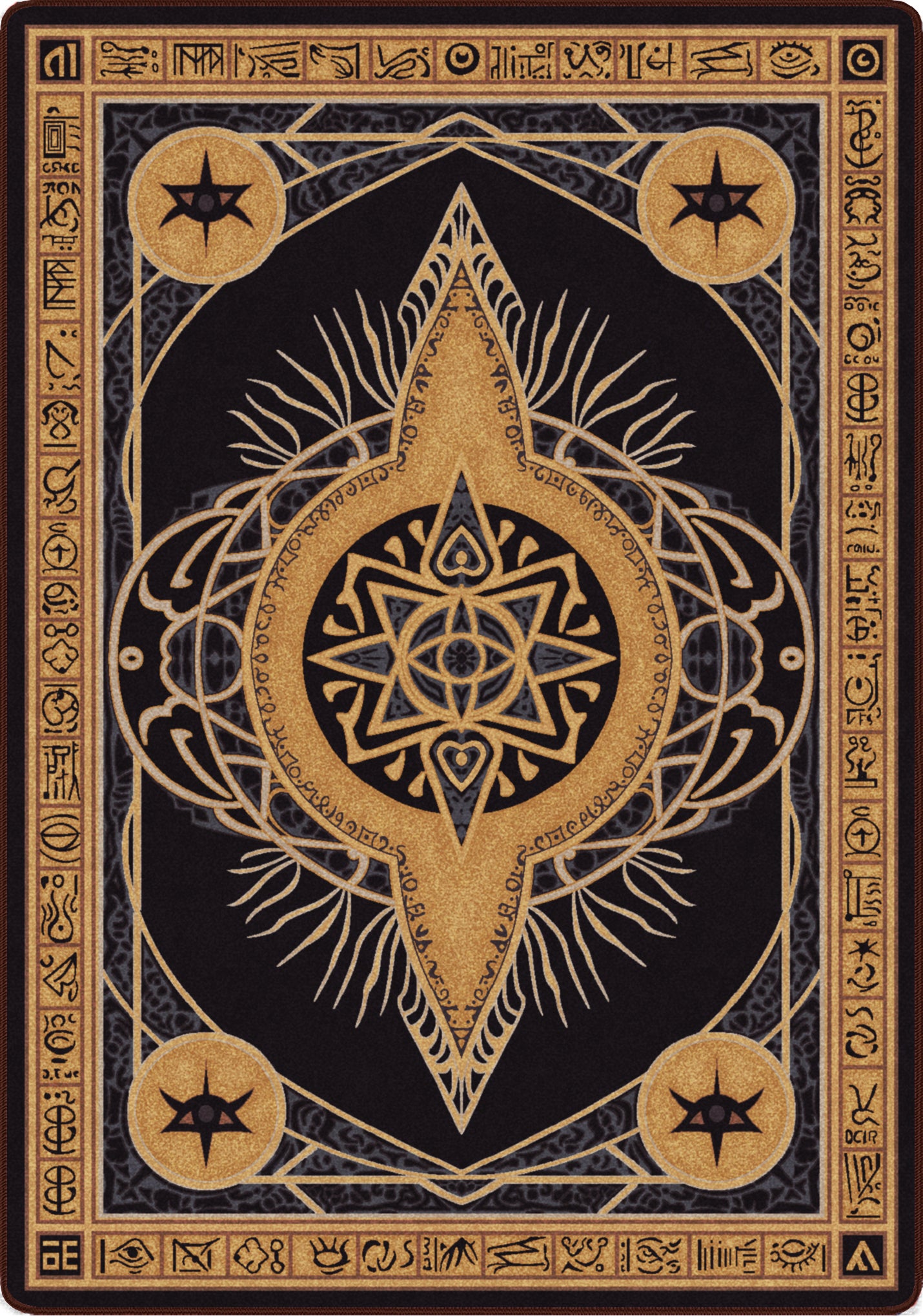 black sigil rug inspired by lovecraft runes portals glyps madness