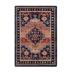 5x8 area rug featuring a split medallion and geometric border in crimson, navy, and gold, inspired by fallen banners and reclaimed traditions


