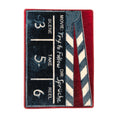 Load image into Gallery viewer, The Cue, Action Rug shown flat on a white background, featuring a classic clapperboard design in red, black, and white
