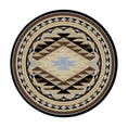 Load image into Gallery viewer, 8x8 round version of The Desert’s Oracle rug with a centered diamond medallion pattern in faded desert hues of sand, stone, and sky blue
